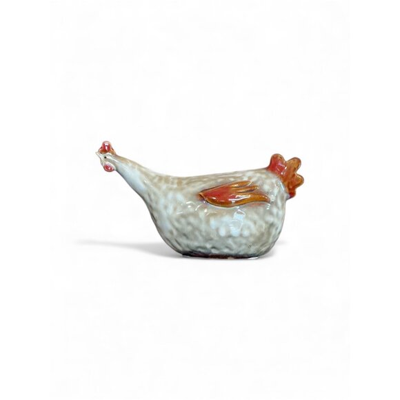 Ceramic White & Brown Chicken Figurine 10" x 6" x 5" Decorative Farmhouse Style - Picture 7 of 8